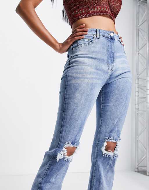 High Waist Ripped Straight Leg Jeans