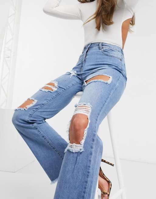 Parisian - Jean mom ultra déchiré - Bleu