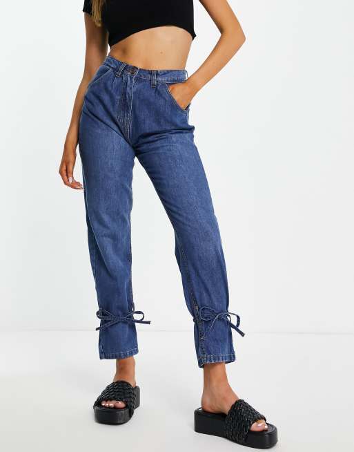 Parisian - Jeans boyfriend blu medio con laccetti sulle caviglie, 3 di 4