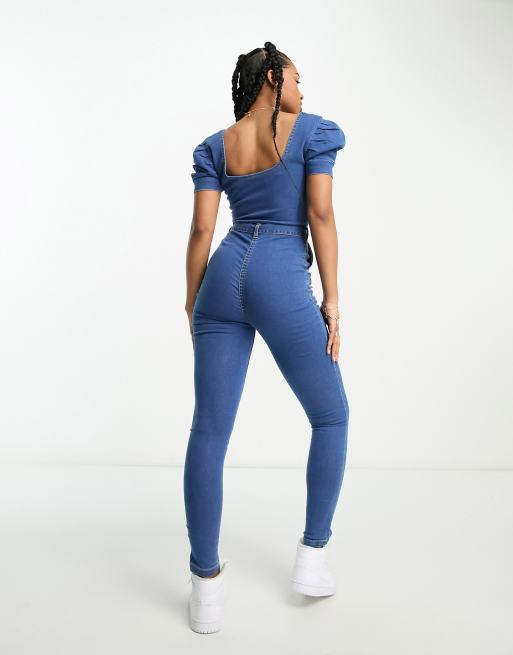 Parisian – Jeans-Jumpsuit in verwaschenem Mittelblau mit Gürtel, 2 von 4