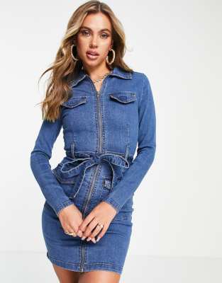 Parisian – Jeanskleid in Mittelblau mit durchgehendem Reißverschluss