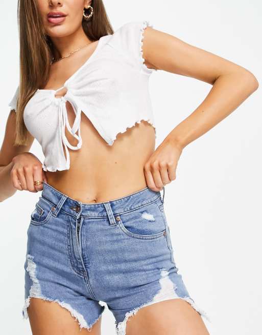 Parisian – Jeansshorts mit seitlichen Zierrissen in Hellblau, 3 von 4
