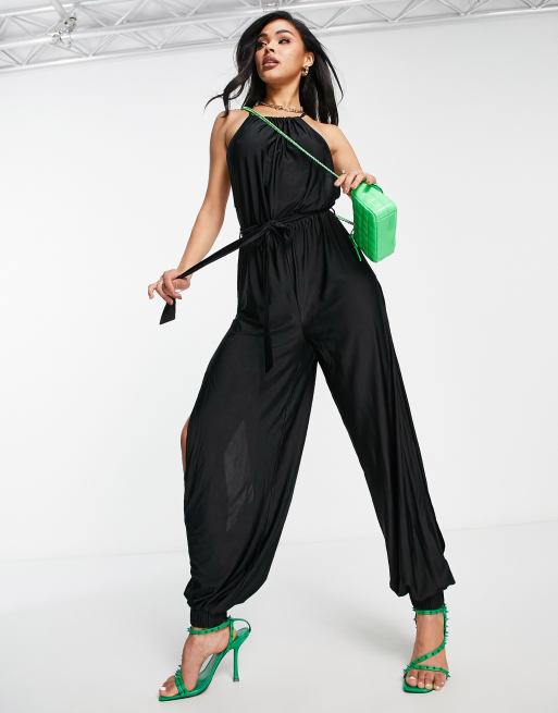 ASOS DESIGN – Schwarzer Camisole-Jumpsuit mit Fransen