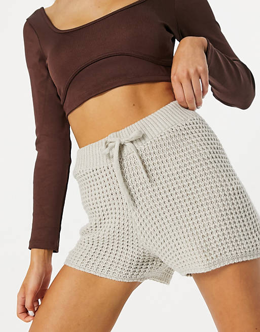 Parisian knitted shorts co-ord in stone