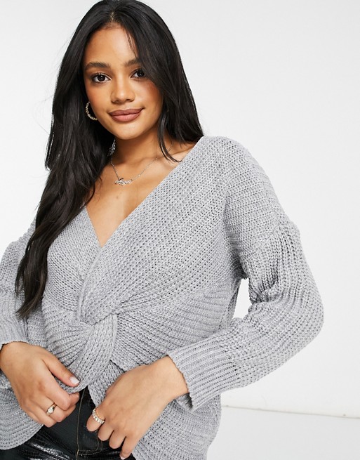 Parisian knot front jumper in grey