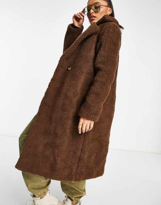 Parisian long borg coat in chocolate brown