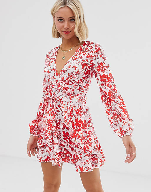 Parisian long sleeve dress in red floral print