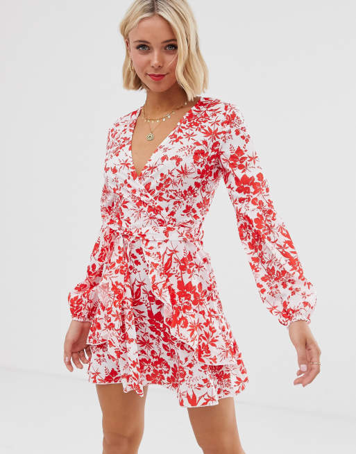 Long sleeve 2024 red floral dress