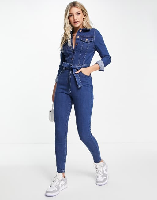 LONG DENIM JUMPSUIT - Blue