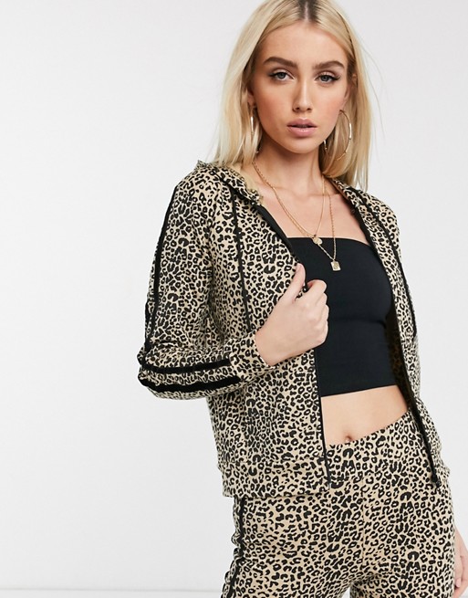 Parisian lounge suit hoody in leopard with taping