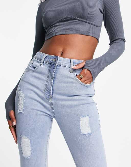 Parisian - Lyseblå skinny-jeans med slitage, 3 af 4