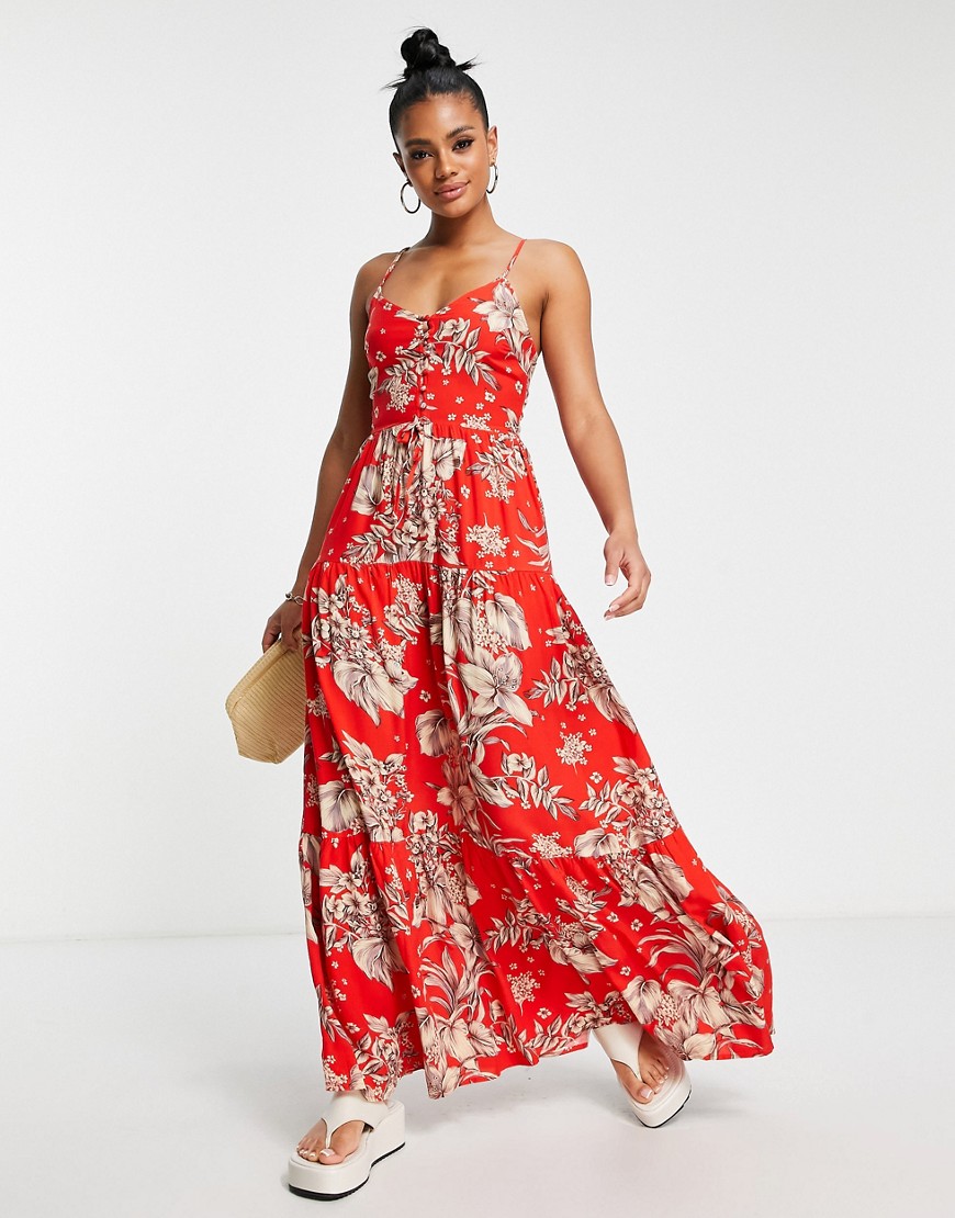 Parisian maxi dress in red floral print