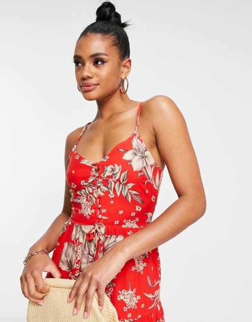 Red floral store spaghetti strap dress