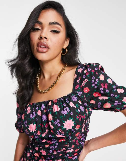 Parisian - Mini bodycon jurk met pofmouwtjes en bloemenprint, 2 van 4