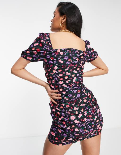 Parisian - Mini bodycon jurk met pofmouwtjes en bloemenprint, 3 van 4