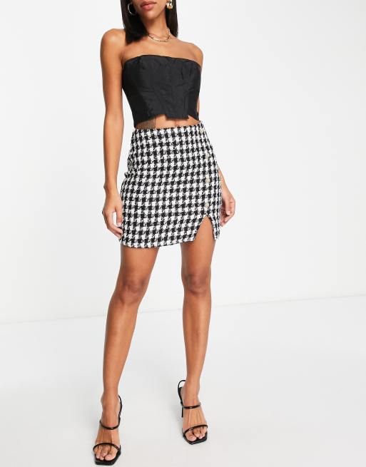 Parisian - Mini rok met knoopjes en pied-de-poule