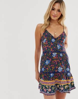 Parisian mini sundress in border print-Navy