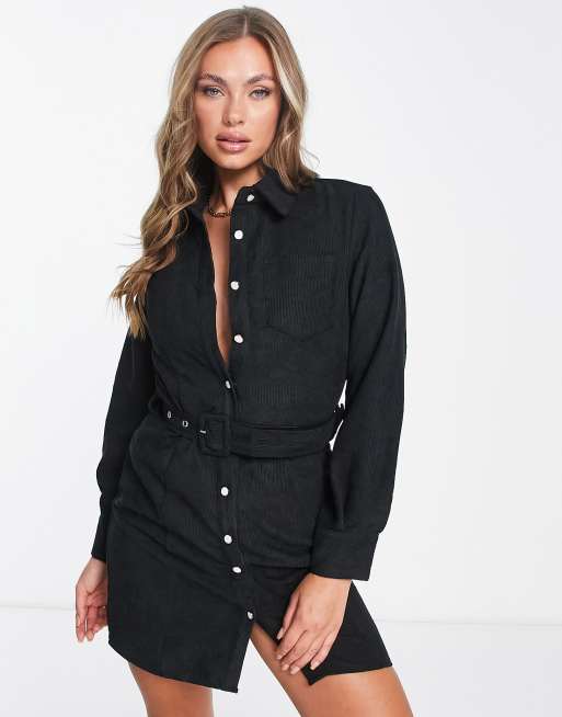 Parisian – Minikleid aus Cord mit Gürtel in Schwarz