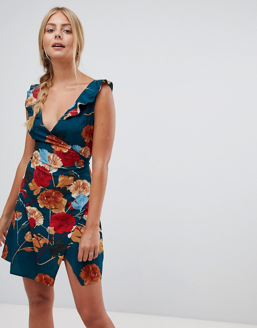 Parisian - Mouwloze jurk met overslag en bloemeprint-Multi
