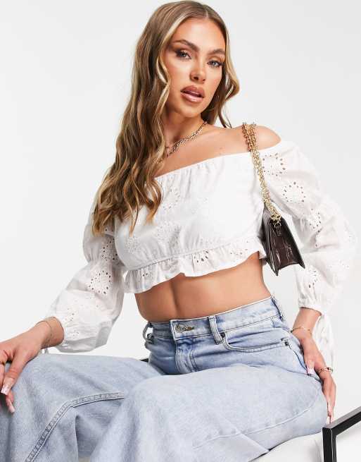 Broderie crop top best sale