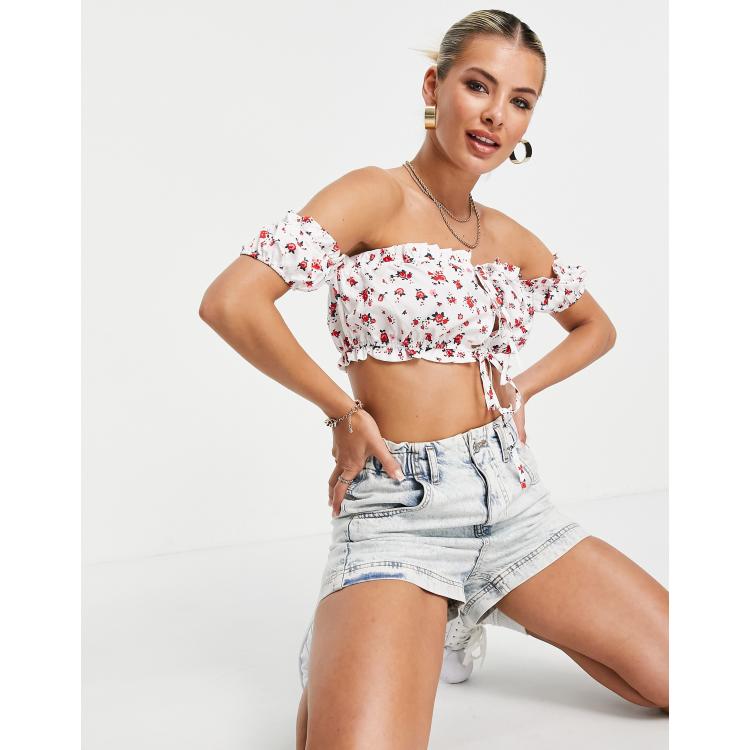 Parisian off shoulder crop top set in floral print