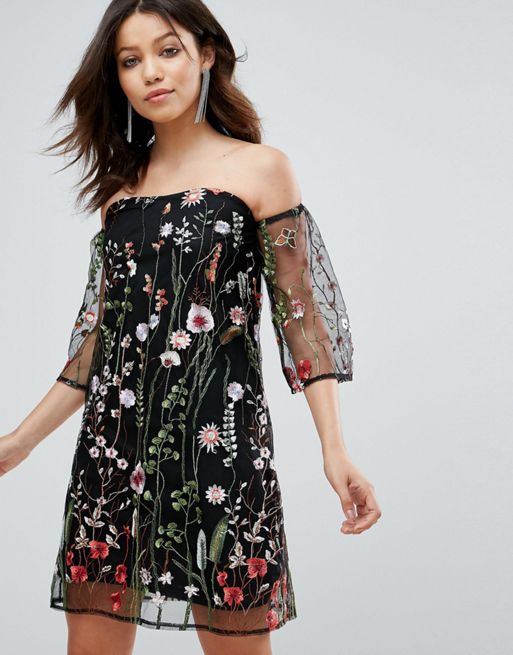 Parisian | Parisian Off Shoulder Floral Embroidered Dress