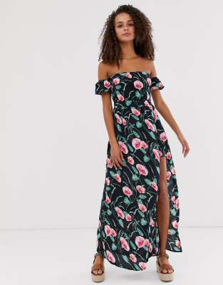 maxi dress floral off shoulder