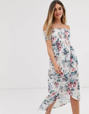 floral midi dress off shoulder