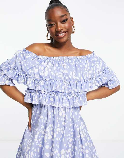 Parisian – Off-Shoulder-Minikleid in Blau mit Rüschen und Overlay, 2 von 4