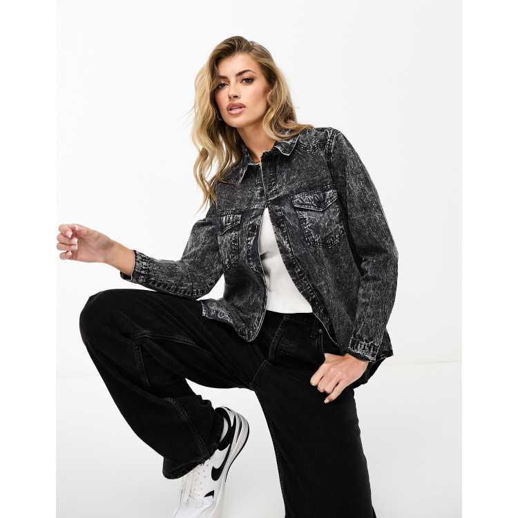 Parisian oversized denim shirt in gray acid wash ASOS