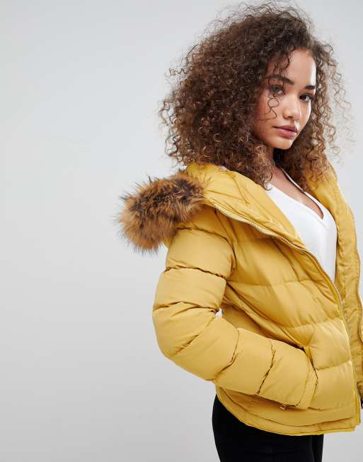 Mustard padded outlet faux fur coat