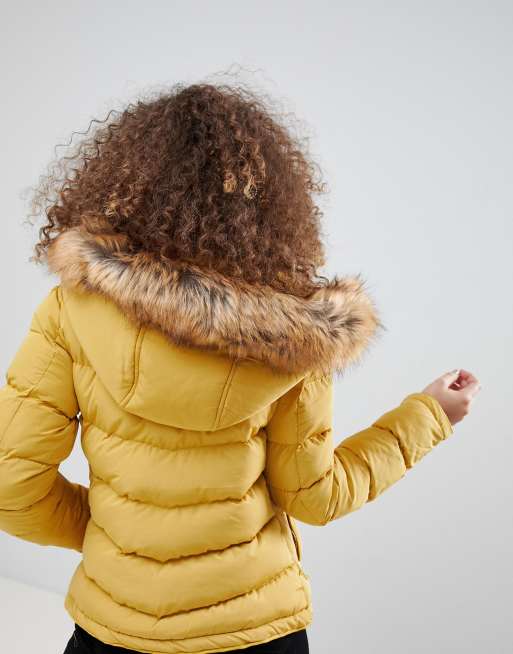 Mustard padded on sale faux fur jacket