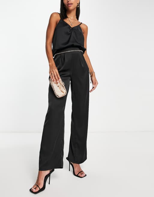 Parisian - Pantalon large d'ensemble en tissu satiné - Noir