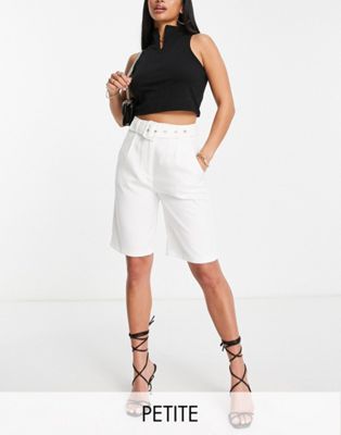 Parisian Petite belted tailored shorts co-ord in white