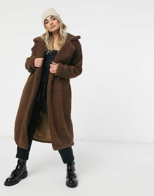 brown long borg coat