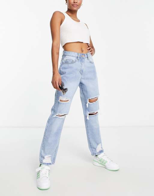 Parisian Petite boyfriend jeans with knee rips in light blue