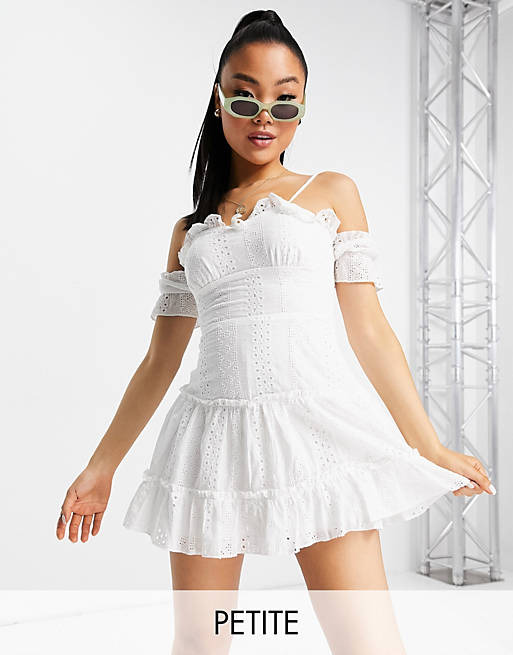 Parisian Petite broderie anglais swing mini dress in white