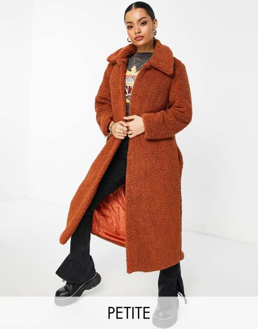 Parisian Petite - Cappotto in pile borg lungo color ruggine
