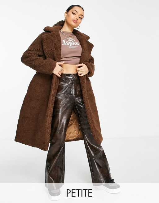 Parisian Petite - Cappotto lungo in pile borg marrone cioccolato