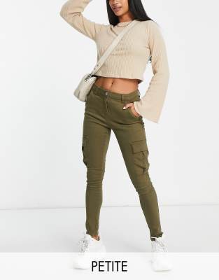 Parisian Petite cargo skinny jeans in khaki