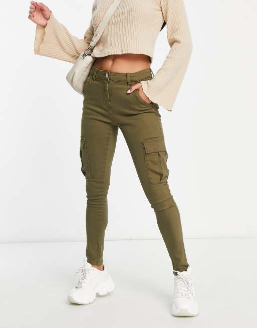 Parisian Petite cargo skinny jeans in khaki