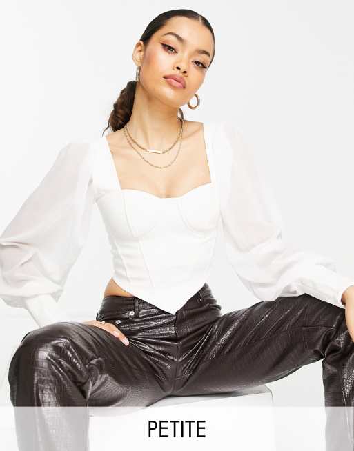 Parisian Petite - Corsetto in ecopelle PU bianco con maniche trasparenti