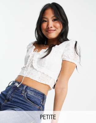 Parisian Petite - Crop top noué sur l'avant - Blanc