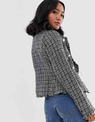 Parisian Petite crop tweed blazer with pearl effect buttons ASOS