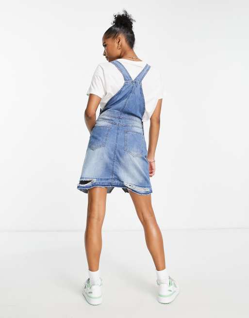 Parisian denim dungaree dress in light blue