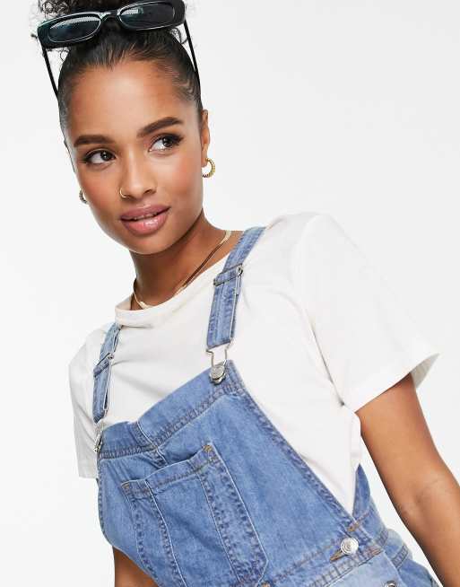 Parisian Petite denim dungaree dress in light blue