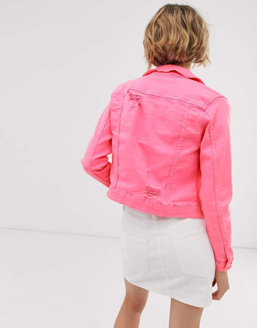 Petite pink best sale denim jacket