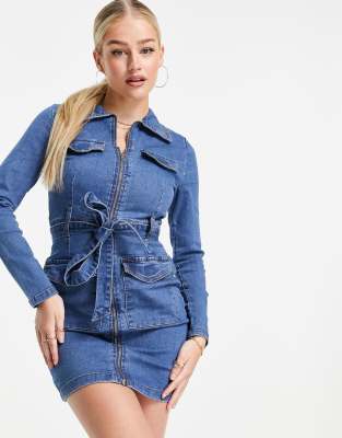 Parisian Petite - Denim jurk met rits in blauw | ASOS