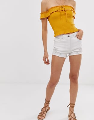 distressed white jean shorts