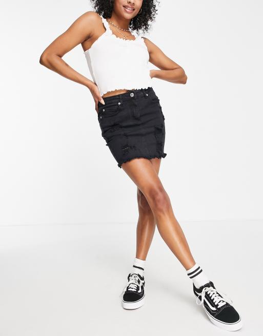 Distressed denim skirt clearance black